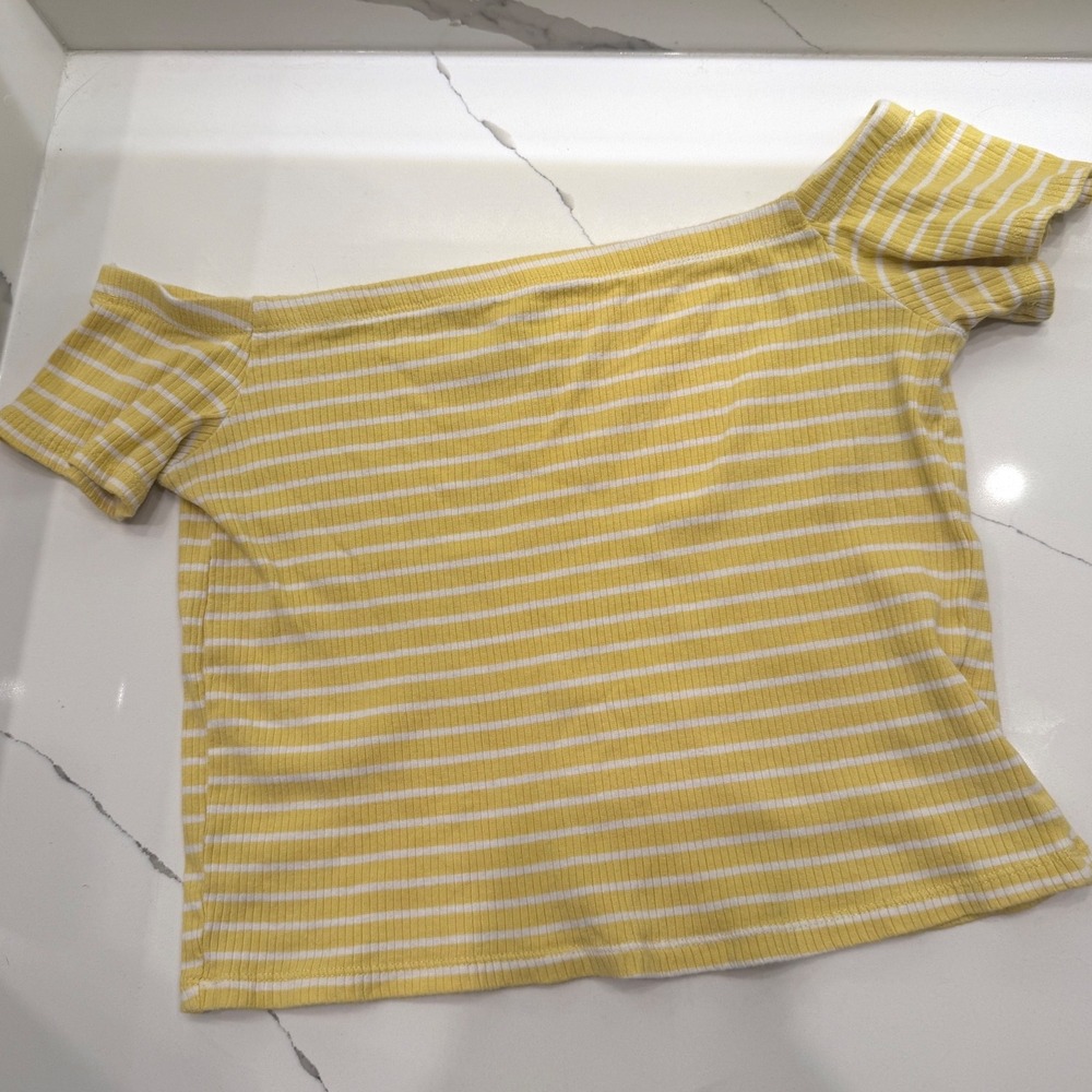 H&M Divided Off The Shoulder Ribbed Cotton Stripe Y2K Top Yellow White M